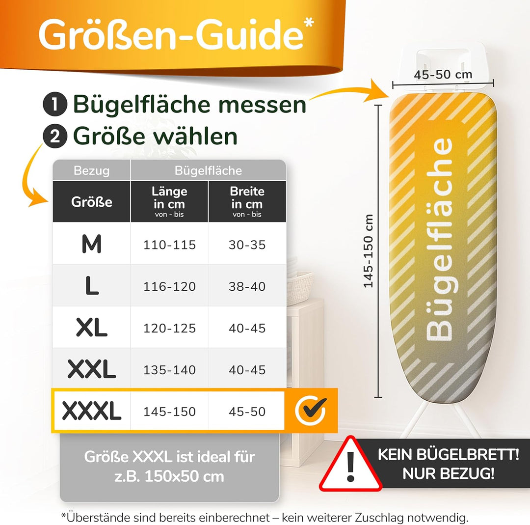 smart&gentle Made in Germany Turbo Bügelbrettbezug 150x50 in 5 Grössen für Dampfbügeleisen - Bügelti