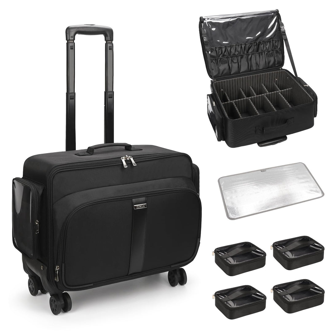 Grosse Kosmetikkoffer Trolley, Professionelle Beauty Case with 4 Klein Kosmetiktasche, Reise Schmink