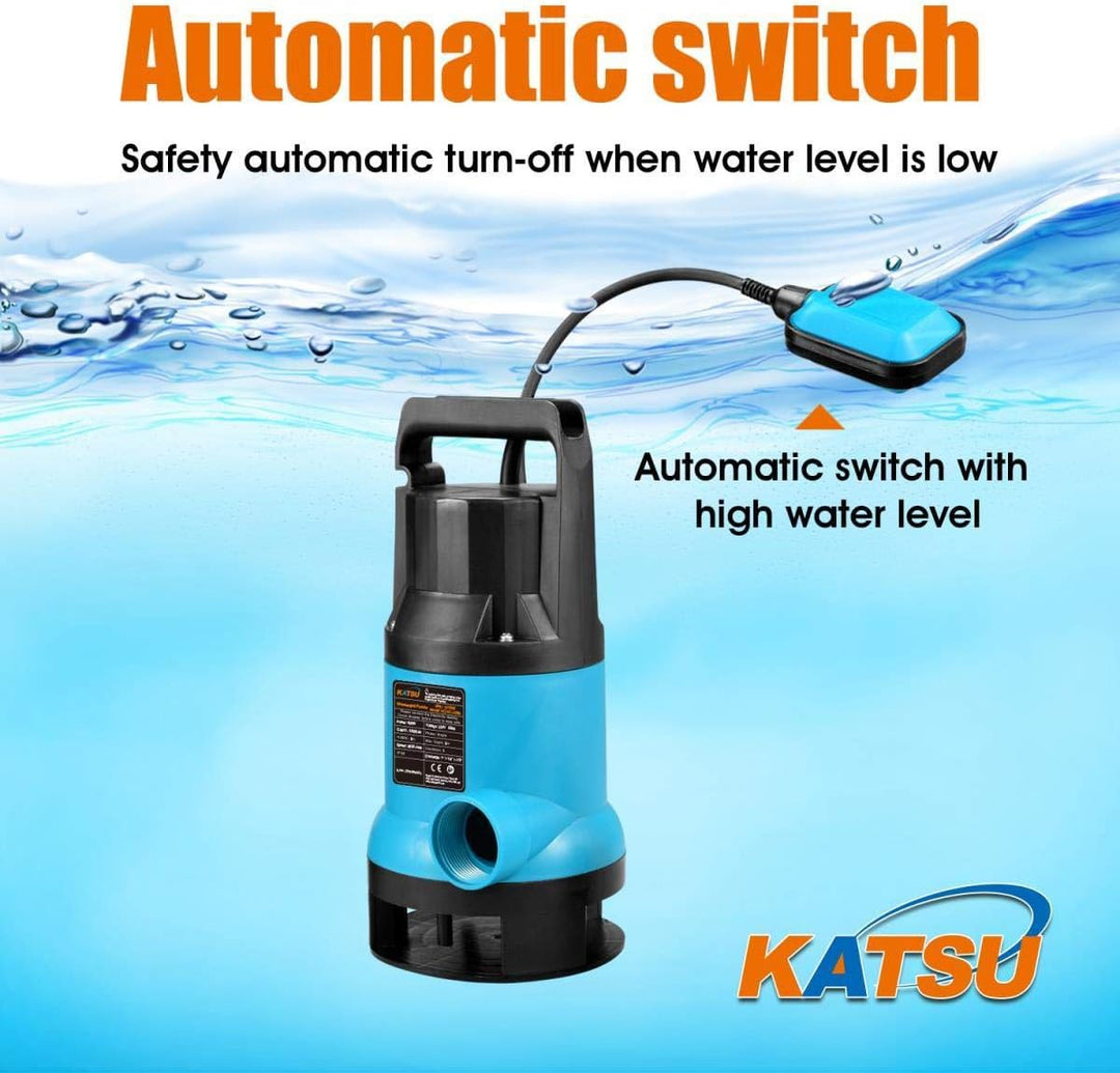 KATSU 400W Tragbare Tauchpumpe für sauberes und schmutziges Wasser für Gartenteich, Pools und Gräben