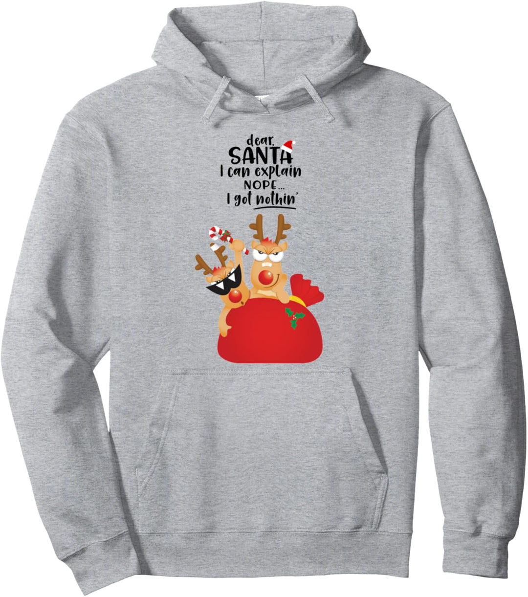 Santa's Reindeer Stealing Gifts Snowflake Christmas Xmas Pullover Hoodie