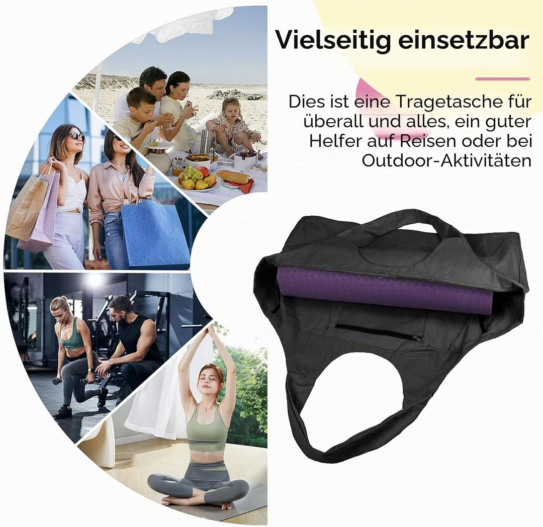 Grosse Yogamattentasche, Yogamatten Tote Gym Duffle Bag mit Seitentaschen für Damen Herren Schwarz,