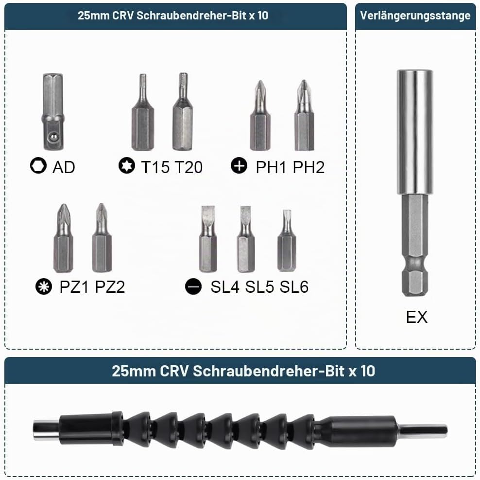Blauer Elektroschrauber flintronic Akkuschrauber Klein, Mini Akkuschrauber con LED-Licht, 1300mAh Ak