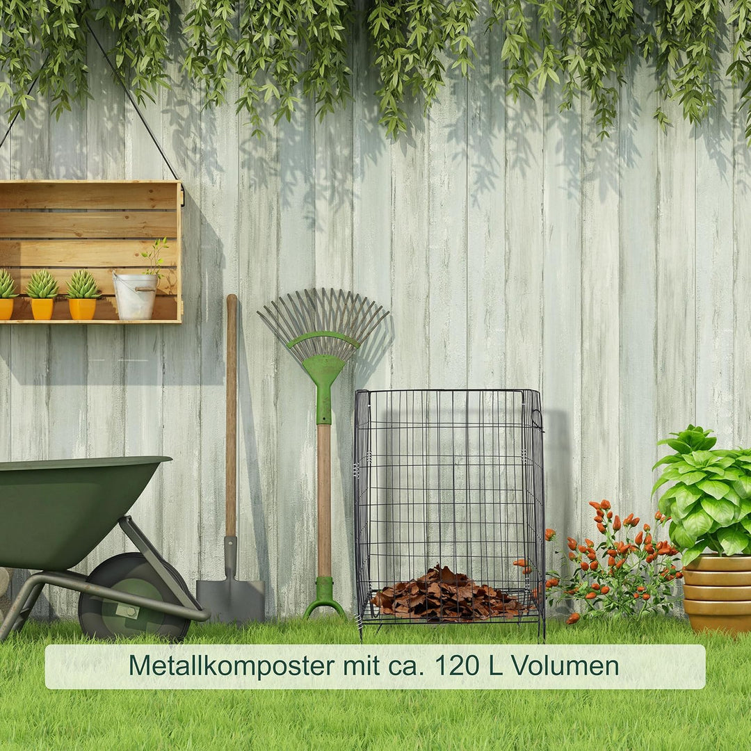 Relaxdays Komposter Metall, Bodengitter und Füsse, HBT: 68 x 46 x 46 cm, für Gartenabfall, Kompostgi