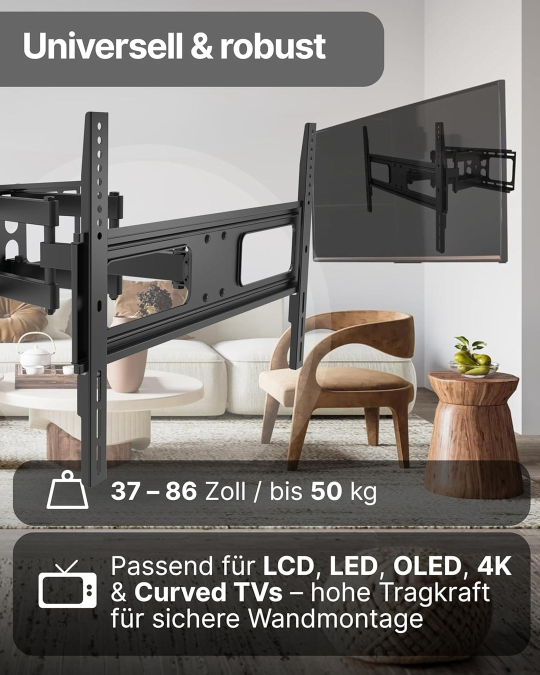 SCHWAIGER TV-Wandhalter Motion 5 I 37-86 Zoll Fernseherhalterung I neigbar, schwenkbar &amp; drehbar I u