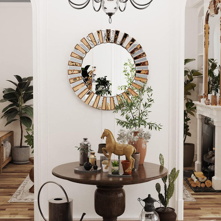 Artloge Dekorative Runder Wandspiegel 60×60cm, Gold Spiegel mit Metall Haken, Hochwertiger Badspiege