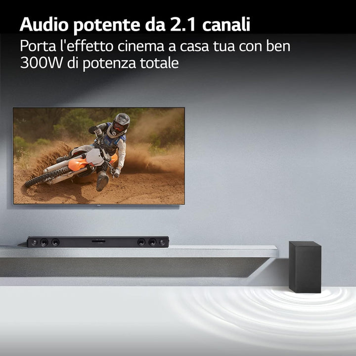 LG SQC2 2.1 Soundbar (300W) mit kabellosem Subwoofer für TVs ab 43 Zoll (Adaptive Sound Control & Ka