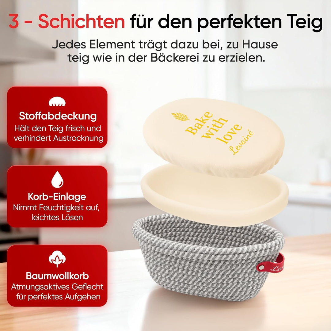 Banneton Gärkörbchen-Set, ovale und runde Gärkörbe aus Baumwollseil mit Einlagen und Abdeckungen, Sa