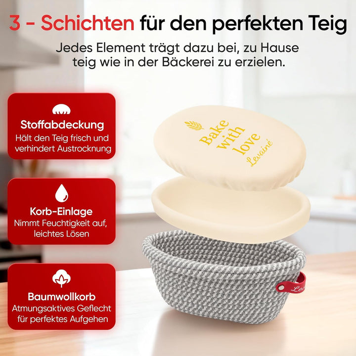 Banneton Gärkörbchen-Set, ovale und runde Gärkörbe aus Baumwollseil mit Einlagen und Abdeckungen, Sa
