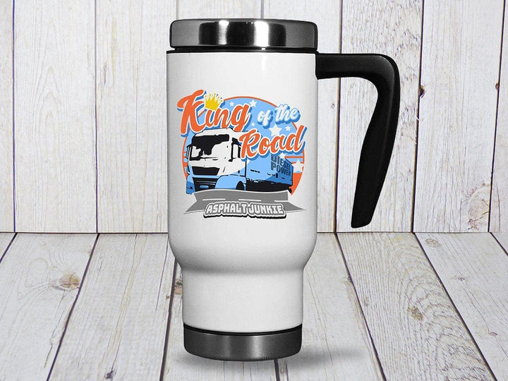 Trucker 'King of the Road' Thermobecher – Isolierter Edelstahl Reisebecher 470ml, Spülmaschinenfest,
