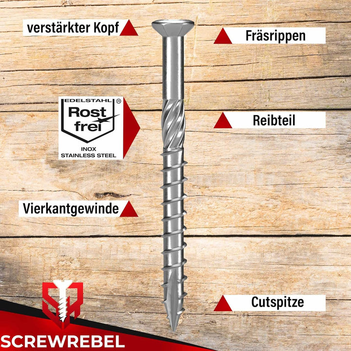 Terrassenschrauben 5x60 T-INOX 500 Stück Edelstahl gehärtet C1, Torx 25, inkl. Edelstahl Bit 500 Stü