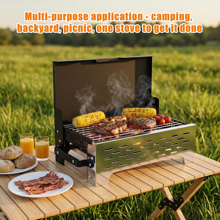 GFTIME Klappgrill Camping Grill Holzkohlegrill Tischgrill für Outdoor BBQ, Edelstahl Tragbar Faltbar