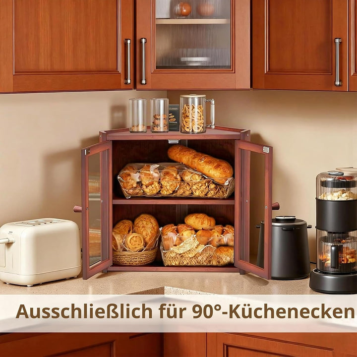 BAMBANG Brotkasten Ecke Bambus 2 Etagen Gross,Brotaufbewahrung Frischhalten Brotbehälter Brotschrank