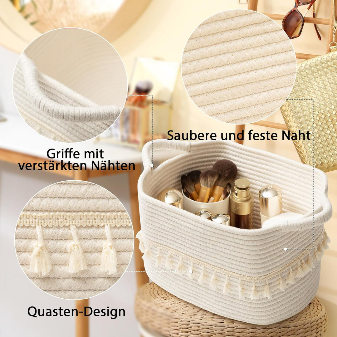 TeoKJ Aufbewahrungskorb,3er Set Regalkörbe,Aufbewahrungskorb aus Baumwolle mit Quasten,Organizer Kör
