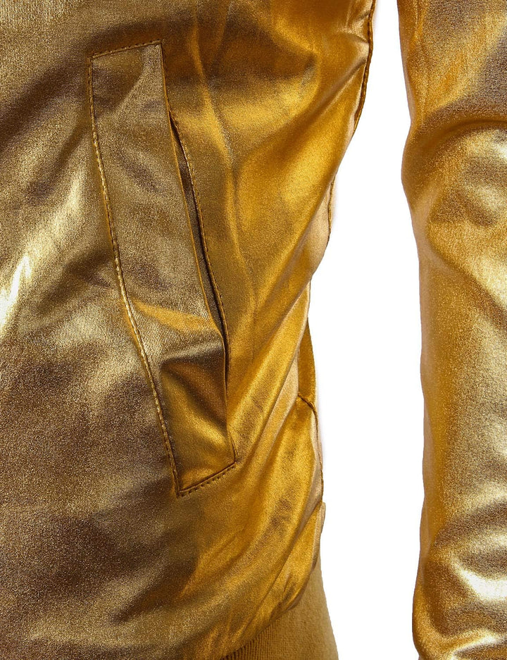 JOGAL Herren Metallic Nachtclub Reissverschluss Baseball Bomber Jacke XXL Gold, XXL Gold