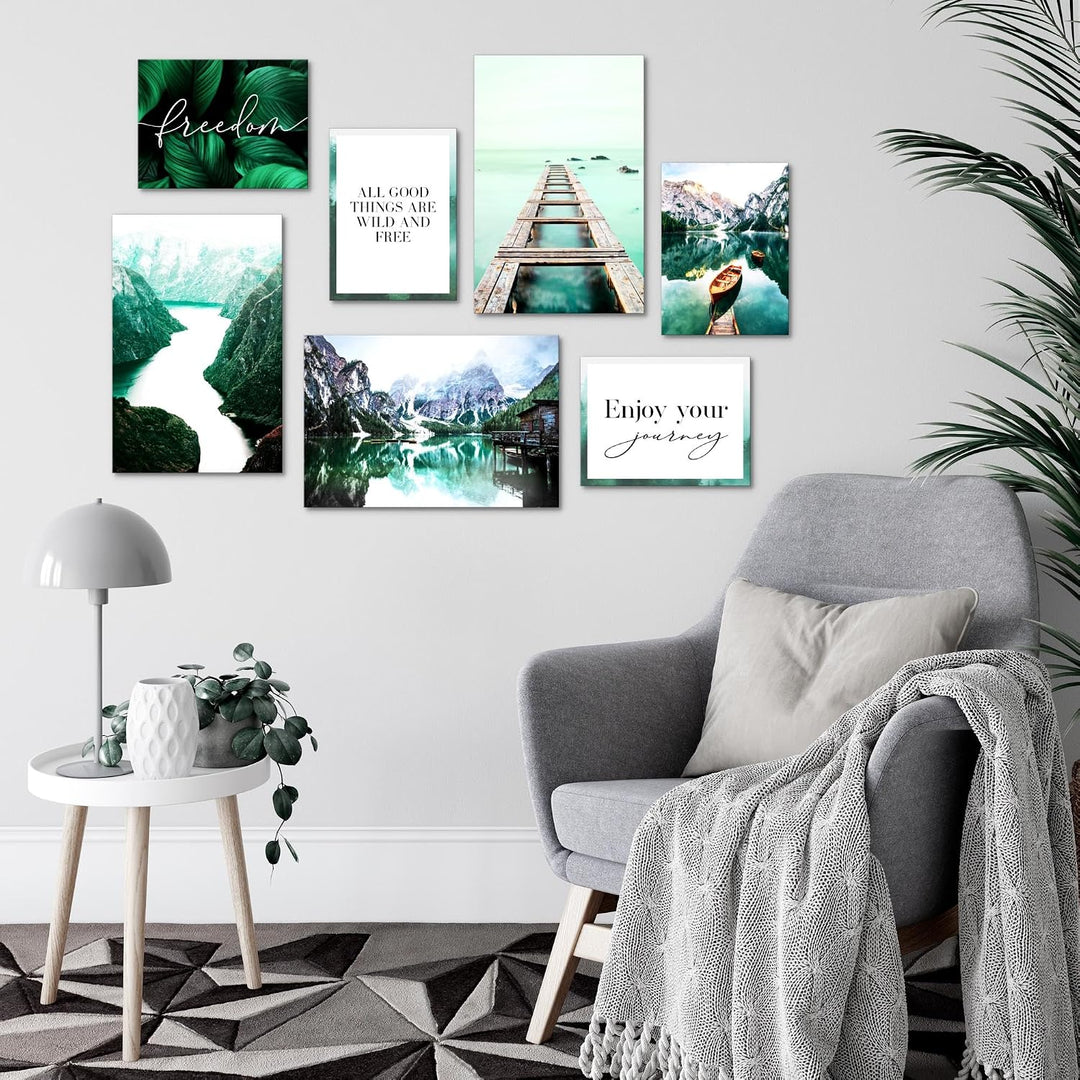 Novart Wandbilder Berge und See - KOMPLETT AUFHÄNGFERTIG - Natur Türkis Wohnzimmer Schlafzimmer - 7