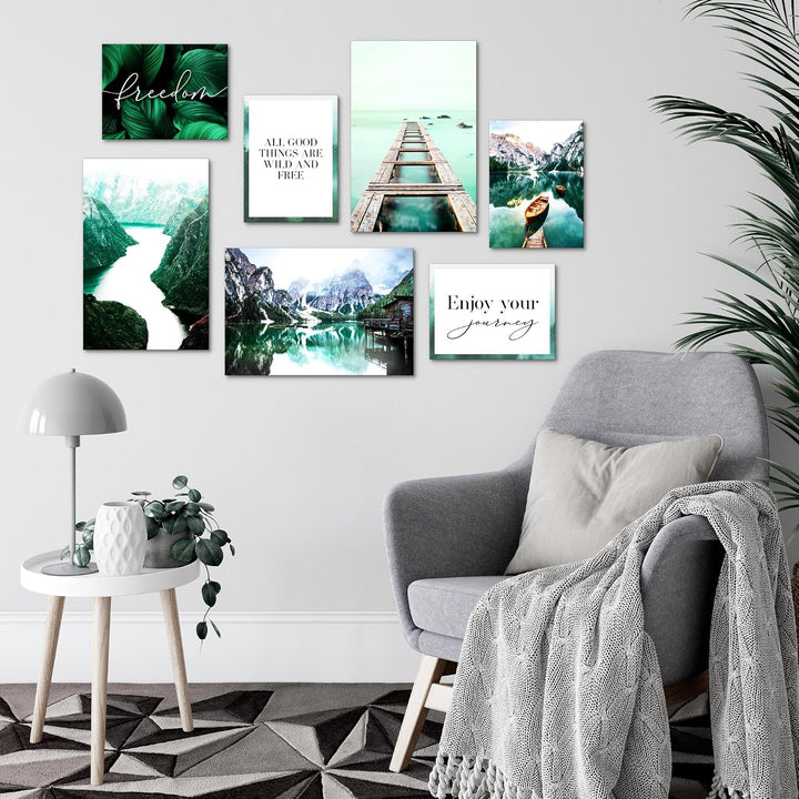 Novart Wandbilder Berge und See - KOMPLETT AUFHÄNGFERTIG - Natur Türkis Wohnzimmer Schlafzimmer - 7