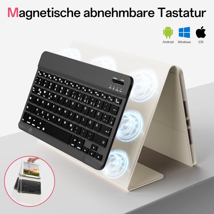 Hülle mit Tastatur für iPad 9/8/7 Generation (2021/2020/ 2019), Weiche TPU Rückseite mit Stifthalter