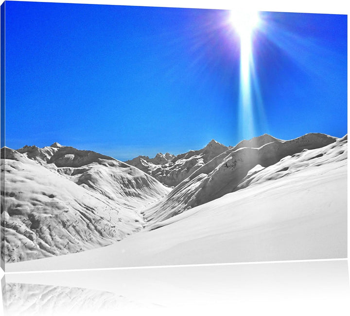 Weite weisse Berglandschaft im Winter schwarz/weiss Format: 100x70 auf Leinwand, XXL riesige Bilder