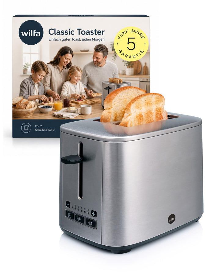 Wilfa CLASSIC Toaster - aus Edelstahl, verstellbare Hitzeeinstellungen mit Auftau-, Wiederaufheiz- u