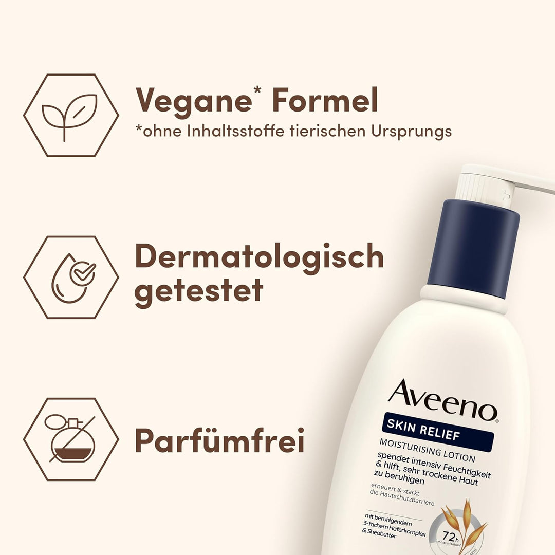 Aveeno Skin Relief Bodylotion – parfümfrei, spendet 72h Feuchtigkeit, beruhigt sehr trockene Haut, s