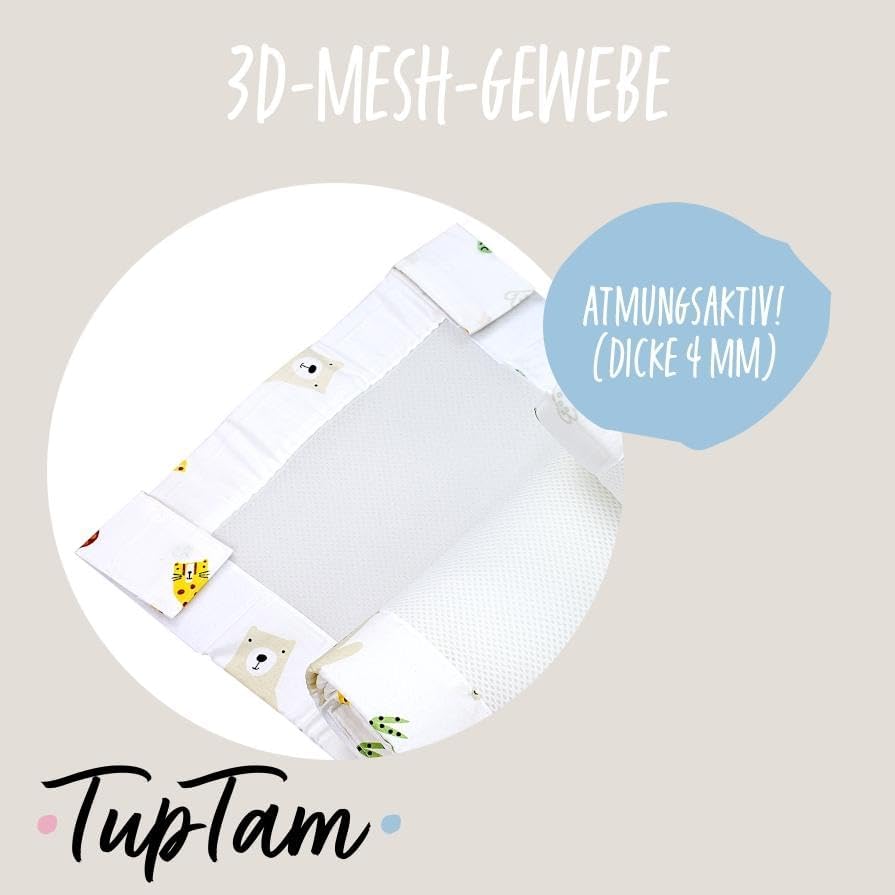 TupTam Gitterstäbe Schutz Netz Babybett Nestchen 3D Mesh 2 Pack, Farbe: Löwe und Bär, Grösse: ca. 12