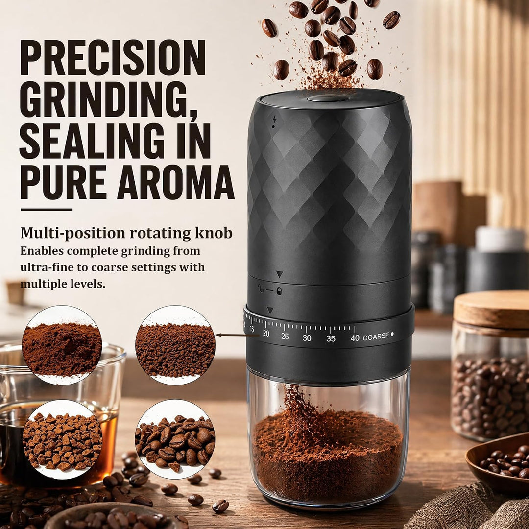 Elektrische Kaffeemühle, Tragbare Kaffeemühle mit 40 Einstellbarem Mahlgrad, Wiederaufladbare USB-C