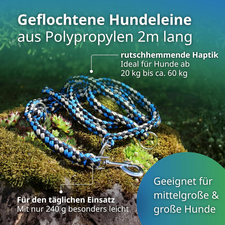 Geflochtene Hundeleine für grössere und grosse Hunde | 2m lang | 3-Fach verstellbare Führleine | Dur
