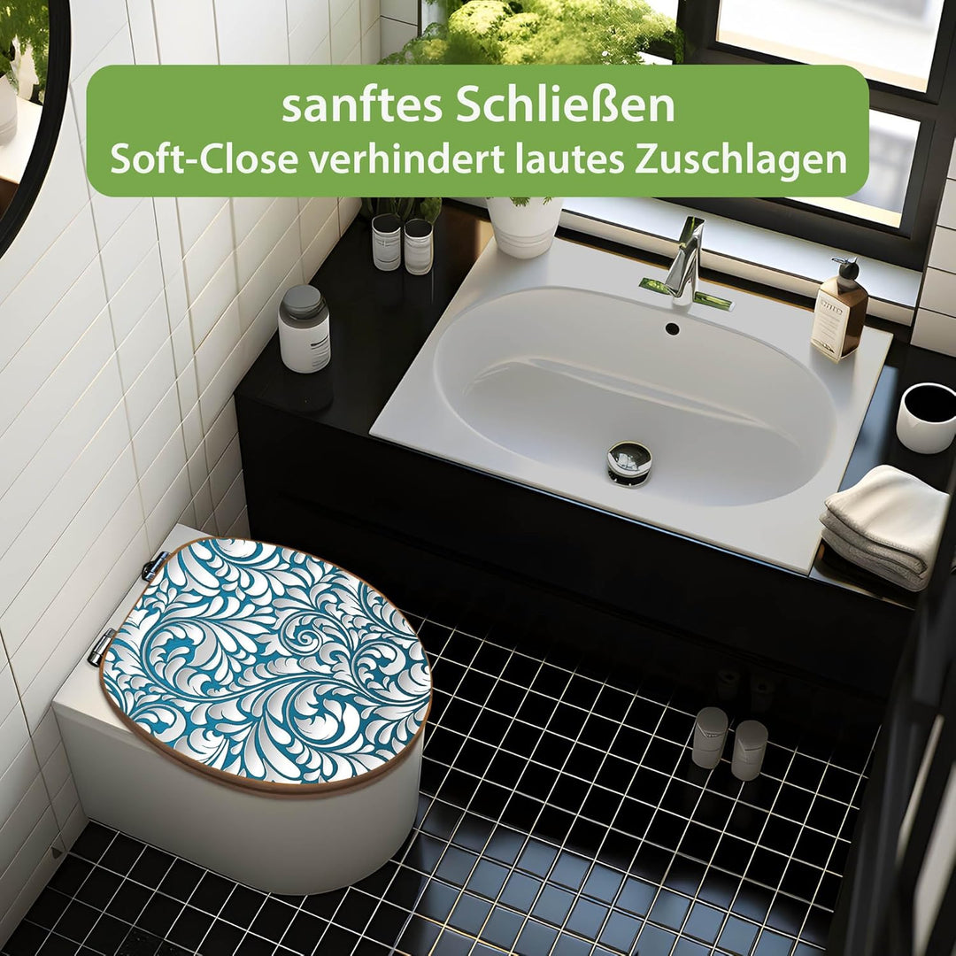 banjado Design WC Sitz Bambus Absenkautomatik 45,8x37,5cm - Toilettendeckel mit Absenkautomatik Holz