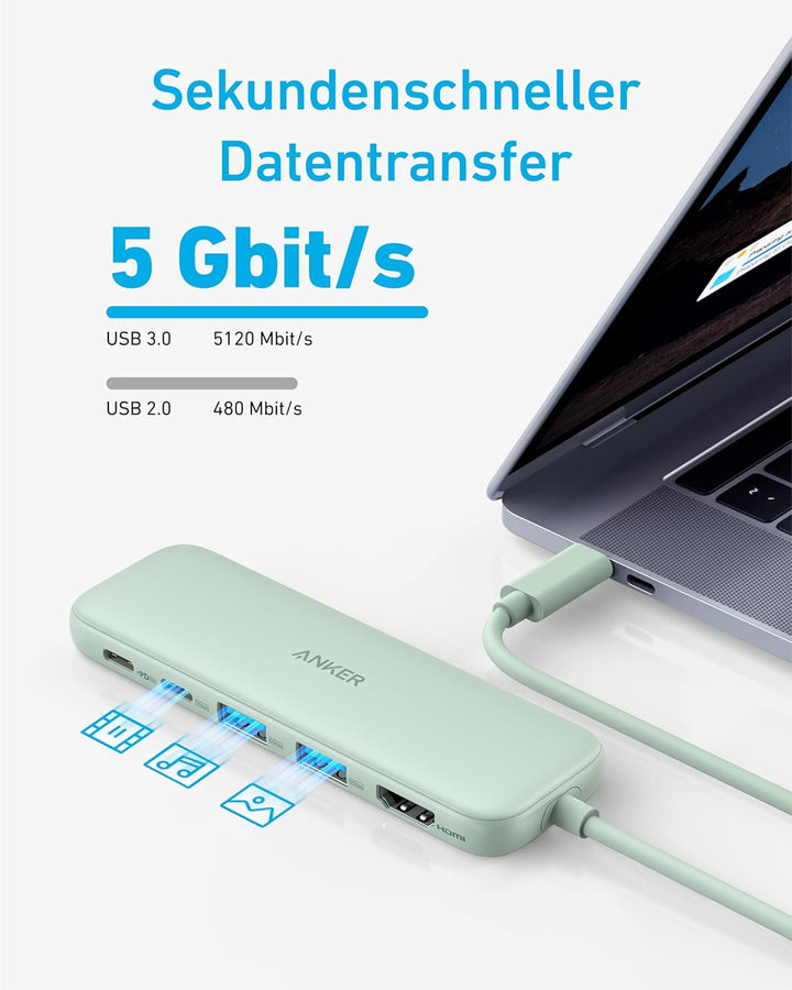 Anker USB C Hub, 332 USB-C Hub (5-in-1) mit 4K HDMI Display, 5Gbps Datenanschluss und 2 USB-A Ports