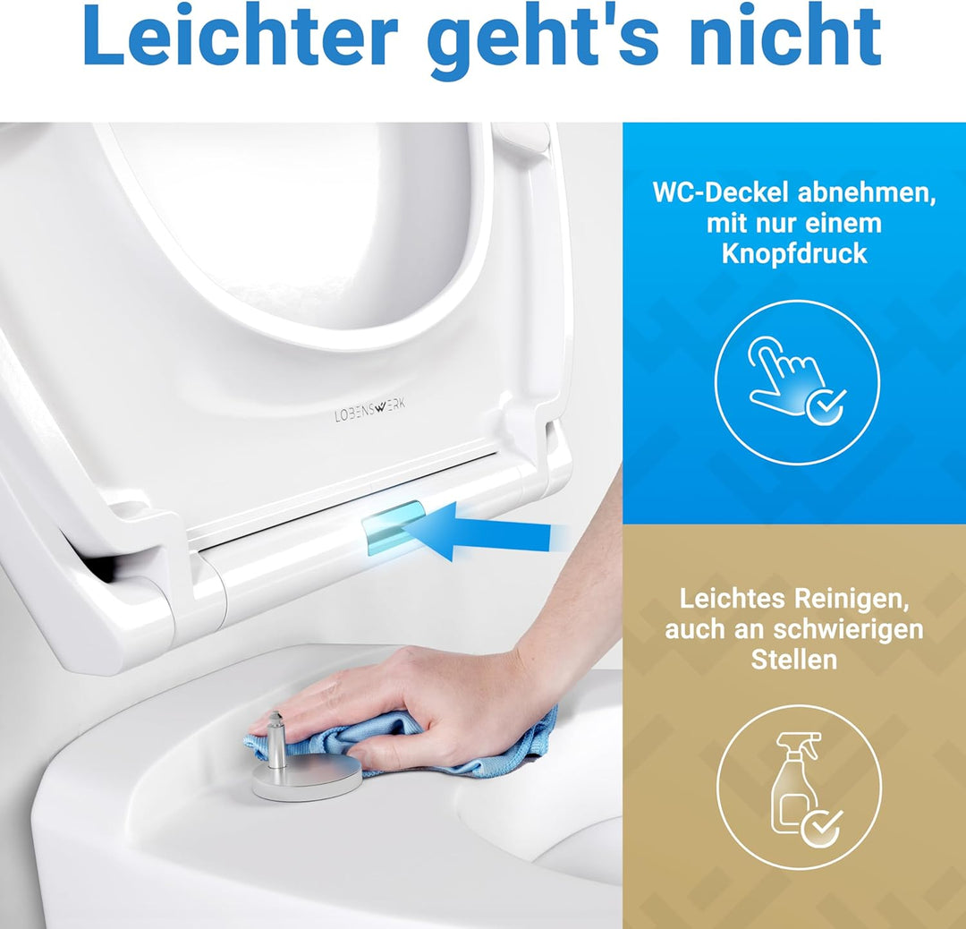 LOBENSWERK Toilettendeckel mit Absenkautomatik [Einfache Montage] antibakteriell & UV-beständig | Qu