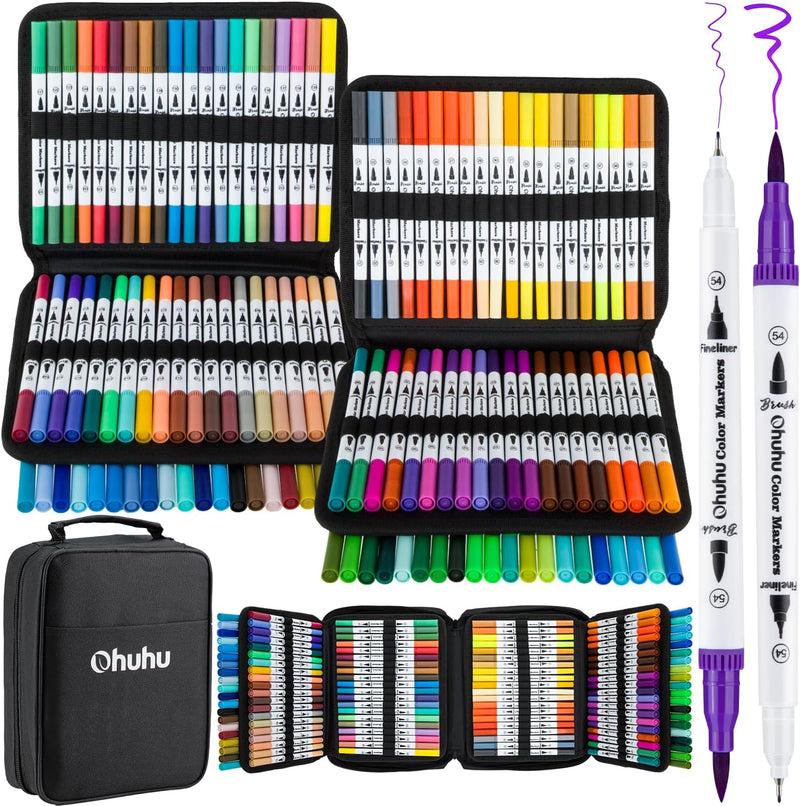 Ohuhu Filzstifte, Dual Brush Pen Set Pinselstifte Aquarell Stifte Doppelspitze Filzstifte für Erwach