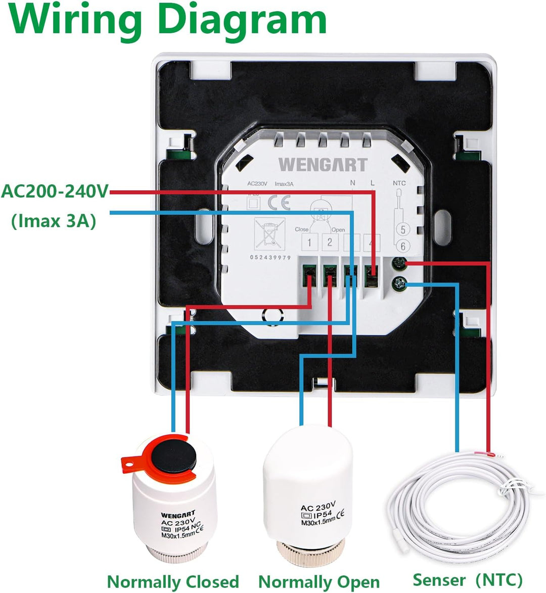 Wengart Programmierbarer Touch-Thermostat WG356,AC230V,grosse Digitalanzeige,3A-Ausgang,zum Einstell