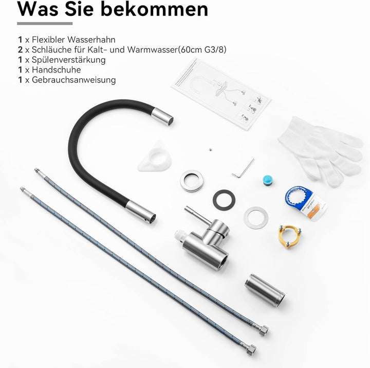 CECIPA Flexibler Wasserhahn Küche Schwarz 360° Schwenkbar, Mischbatterie Küche Schwarz Hochdruck, Sp