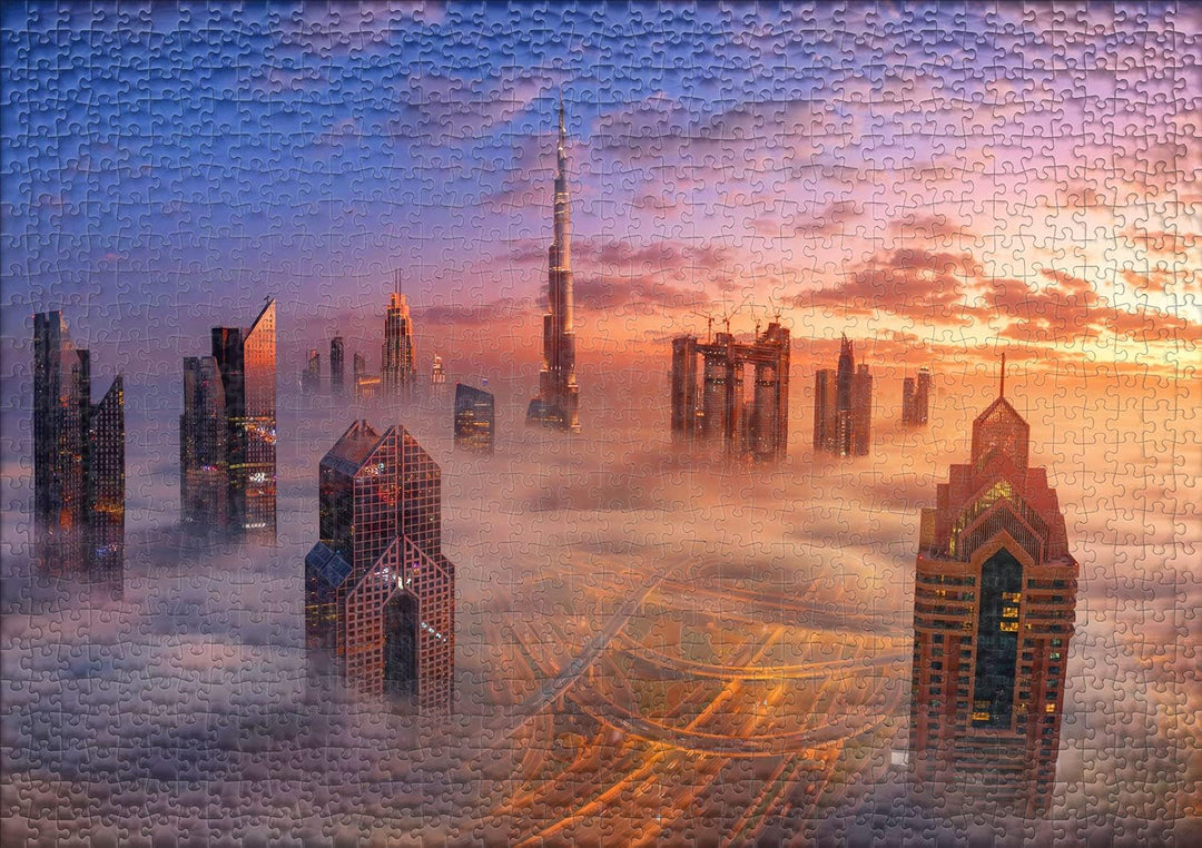 Ulmer Puzzleschmiede - Puzzle „Dubai erwacht“ - Klassisches 1000 Teile Puzzle mit modernem Städte-Mo