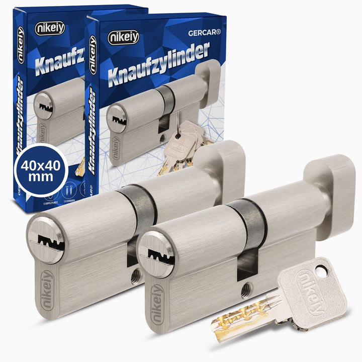 GERCAR Pro Knaufzylinder 40/40 Massiver Schliesszylinder gleichschliessend mit Knauf - 2er Set Zylin