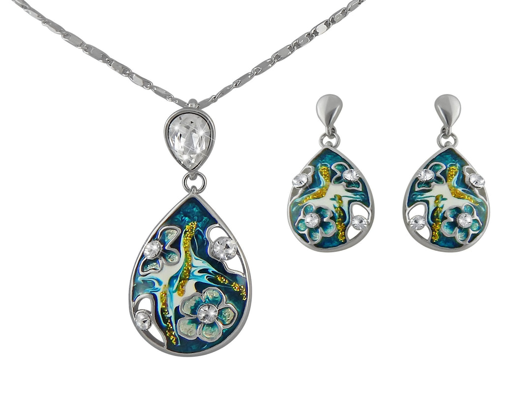Hanessa Damen-Schmuck Set Halskette Ohrringe Blau Kristall-Steine Platiniert Geschenk zu Weihnachten