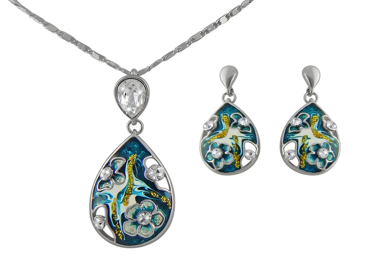 Hanessa Damen-Schmuck Set Halskette Ohrringe Blau Kristall-Steine Platiniert Geschenk zu Weihnachten
