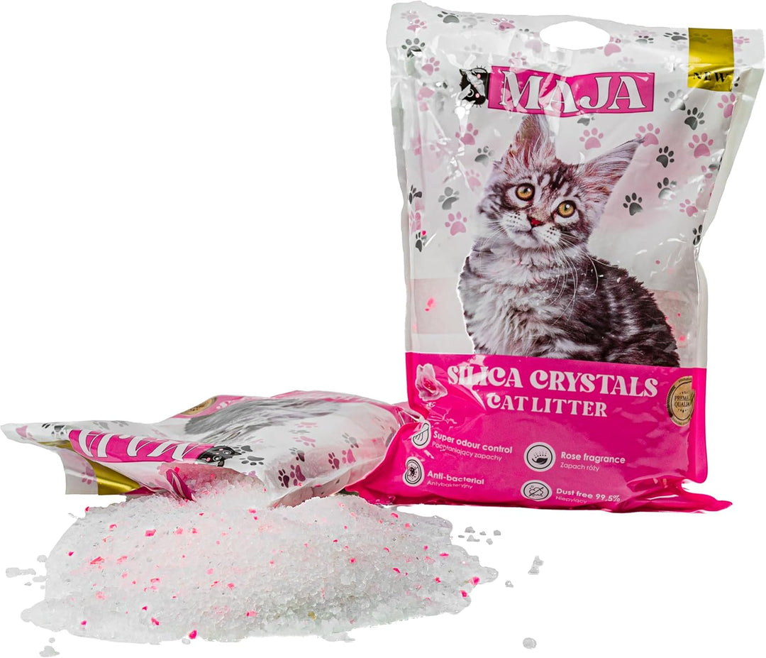 GLOBANI Silikat Katzenstreu mit Rosenduft - 100% Natürliches, Bio, Premium Silica Gel Katzenstreu, A