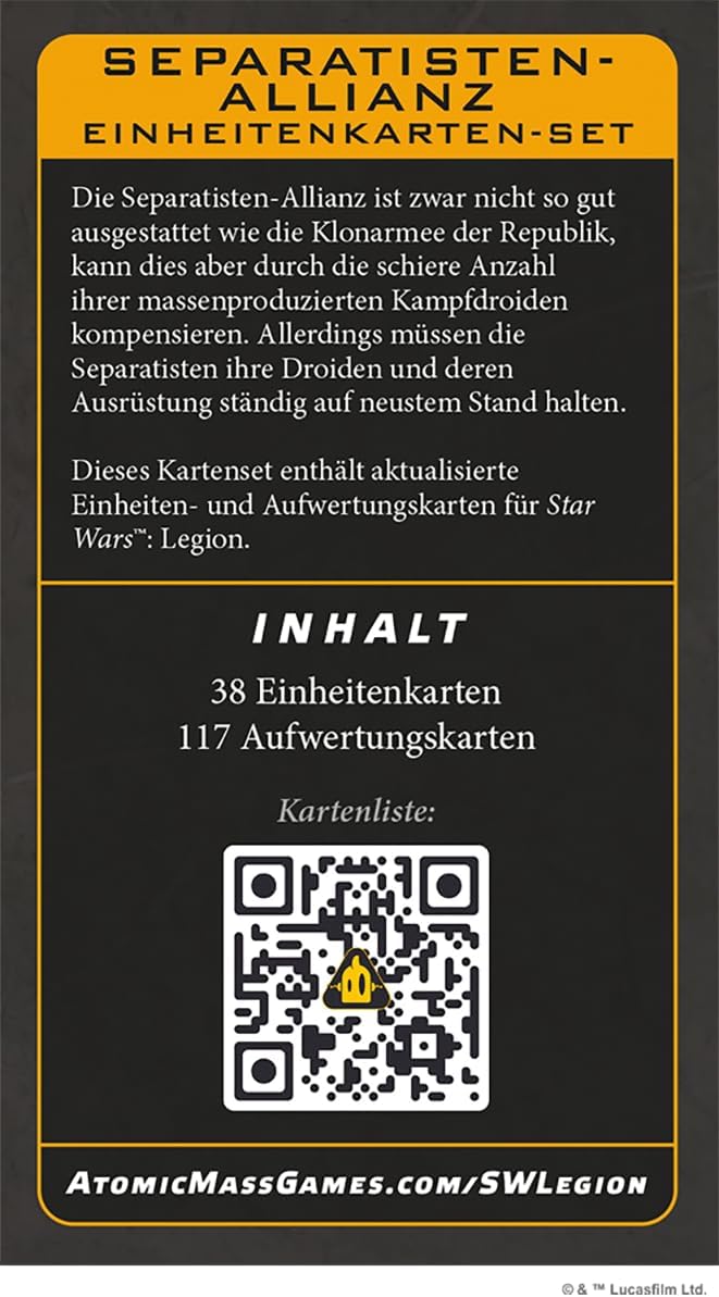 Asmodee, Star Wars: Legion – Separatisten-Allianz Einheitenkarten-Set, Atomic Mass Games, Erweiterun