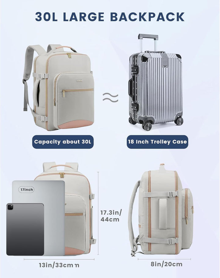 LOVEVOOK Handgepäck Rucksack Flugzeug, 30L Gross Reiserucksack Damen Kofferrucksack, Wasserdicht Rei