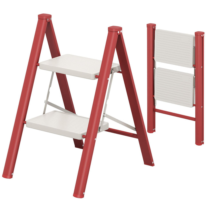 KINGRACK Trittleiter 2 Stufen Klappbar, Tritthocker Leicht Platzsparend | Klapptritt mit Rutschfeste