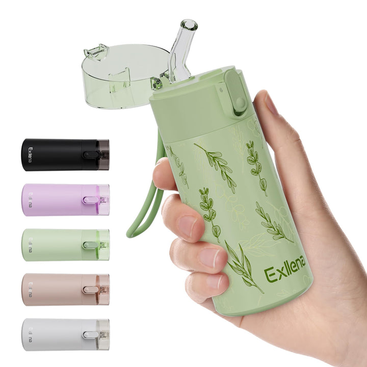Exllena Trinkflasche Klein 150ml mit Strohhalm aus Edelstahl, Einhand-Bedienung, 100% Auslaufsicher,
