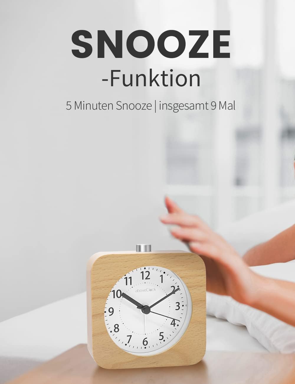aboveClock Wecker Analog Ohne Ticken, Wecker Holz mit Snooze, Wecker Batteriebetriebe, Retro Wecker