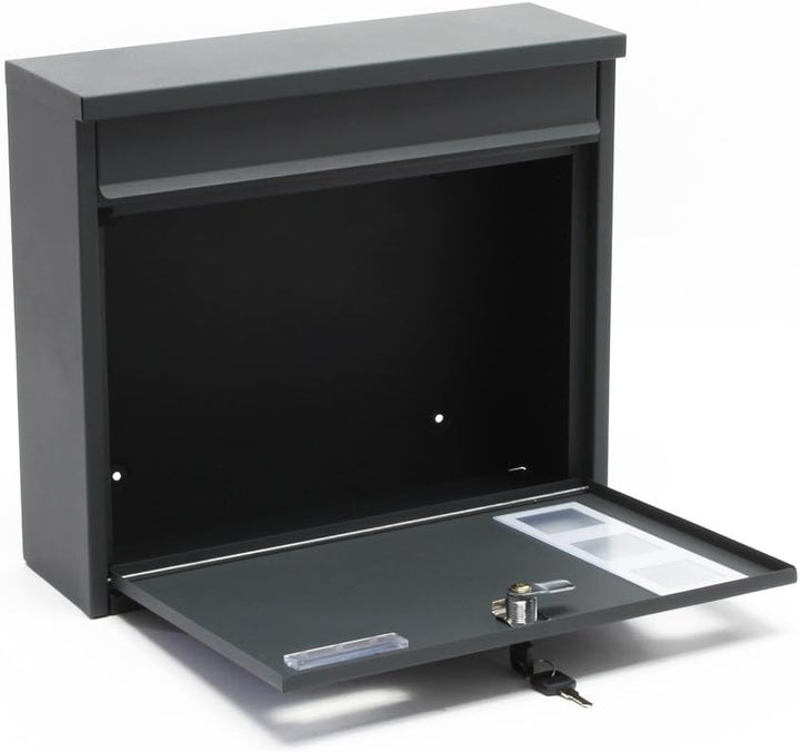 Wiltec Briefkasten V12 Anthrazit 360 x 115 x 320 mm, Wandbriefkasten mit Schloss, Sichtfenstern und
