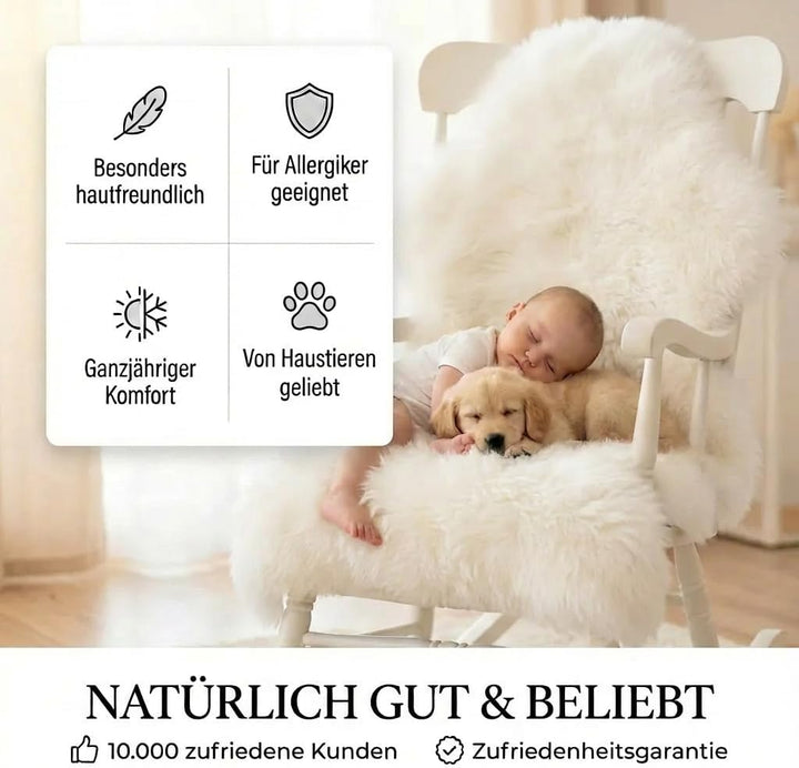 Extra grosses Super-Premium Schaffell, Kuschelfell von Lanabest. Weiss. Echtes Lammfell, geruchsarm