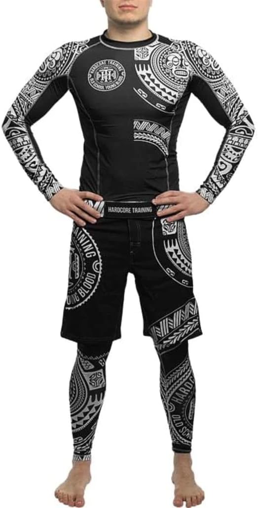 Hardcore Training Herren Manner Rashguard Kompression Lange Armel Jiu Jitsu MMA No-Gi Enge BJJ Grapp