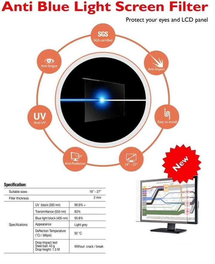 23-24 Zoll Anti-Blaulichtfilter für Computer-Monitor Blaulicht Monitor Bildschirmschutz Panel (21,5