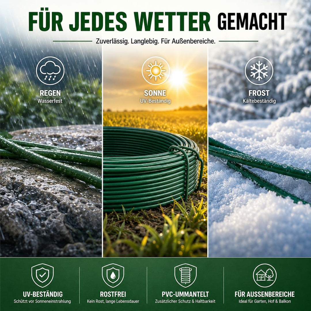 Gartendraht grün PVC ummantelt | Bindedraht für Pflanzen, Kabel, Netze, Basteln, Gartenbau – 1,4mm–2