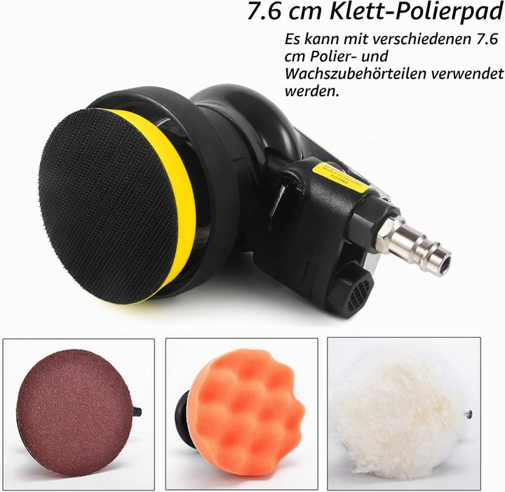 Druckluft Exzenterschleifer 75mm (3"), 10000 RPM, Profi mini Druckluftschleifer Schleifmaschine Poli