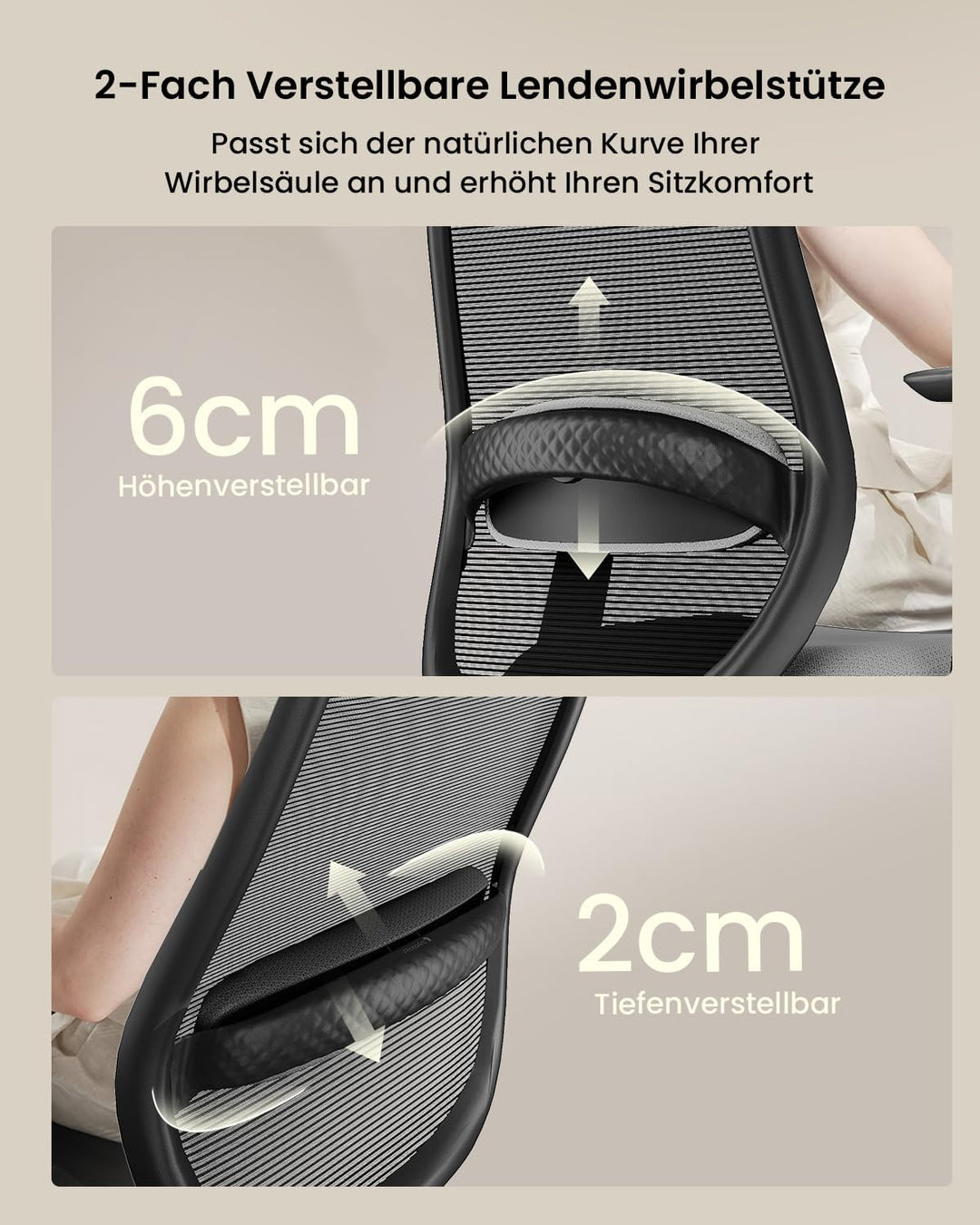 ProtoArc EC200 Bürostuhl Ergonomisch, Schreibtischstuhl mit Höhen- und Tiefenverstellbarer Lendenwir